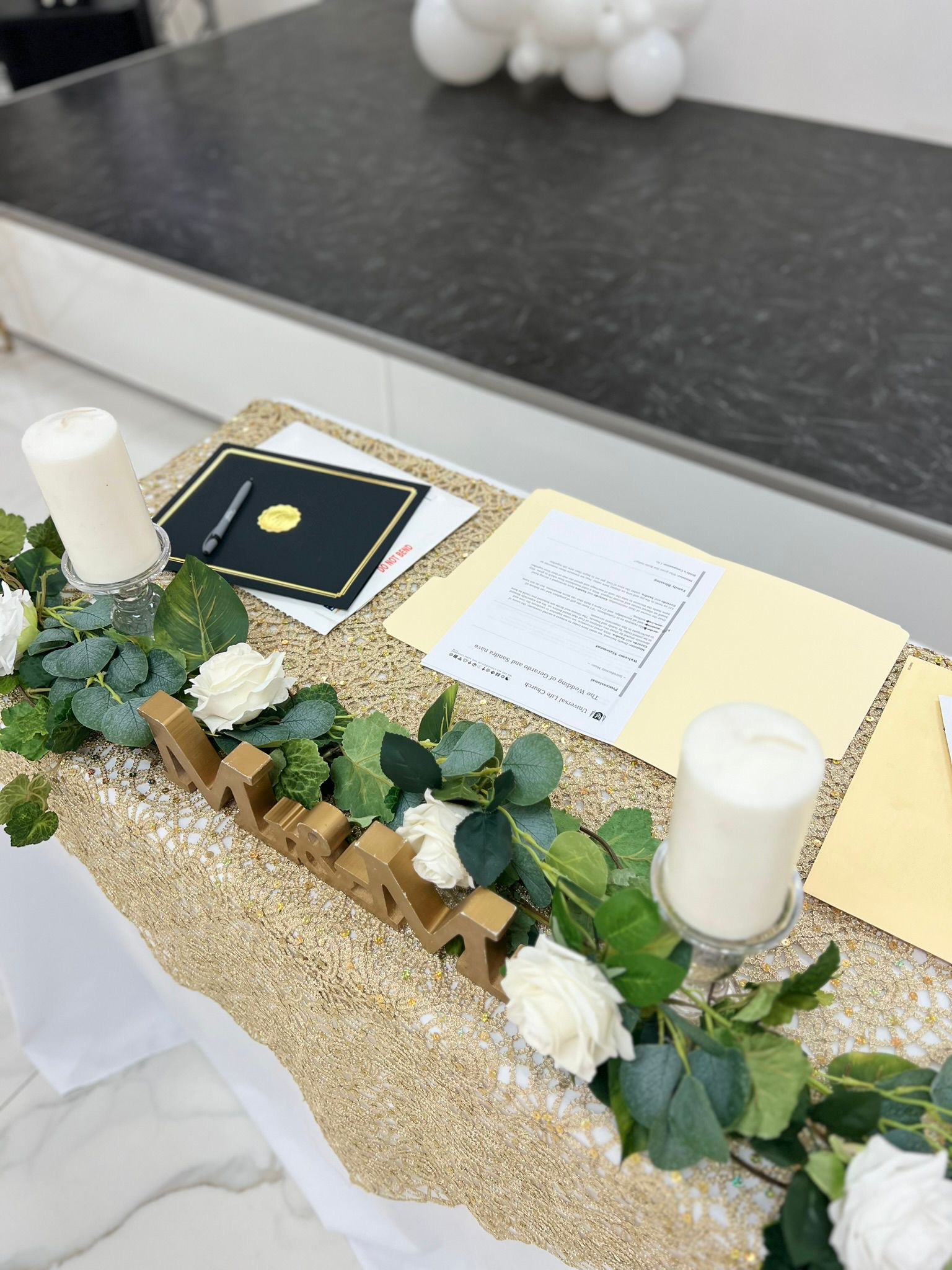 Elegant wedding ceremony signing table